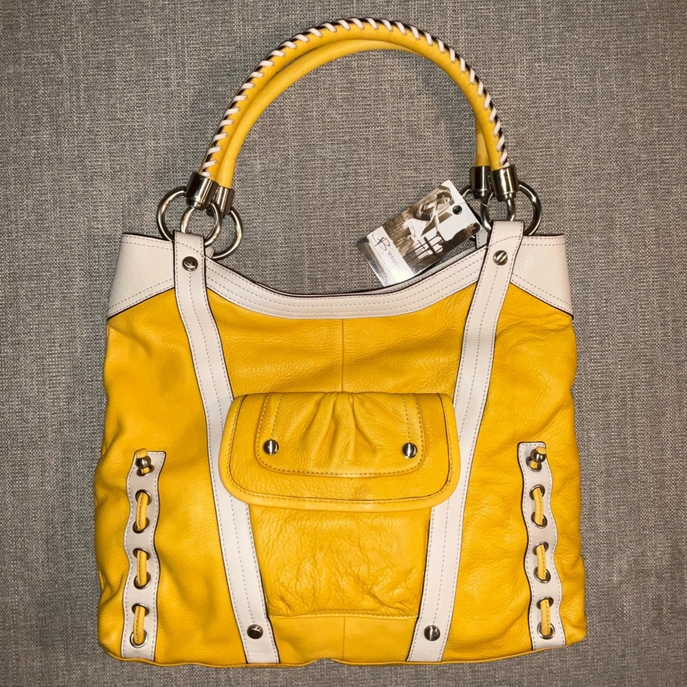 B Makowsky genuine leather yellow handbag